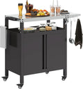 Chariot de Barbecue Extérieur Outsunny avec Tablette Pliable et Plateau en Inox, Noir