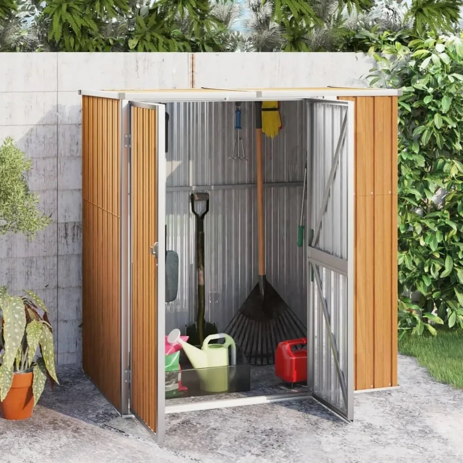 Cabanon de Jardin Métallique avec Portes Doubles en Acier Galvanisé - 161x89x161 cm, Couleur Marron