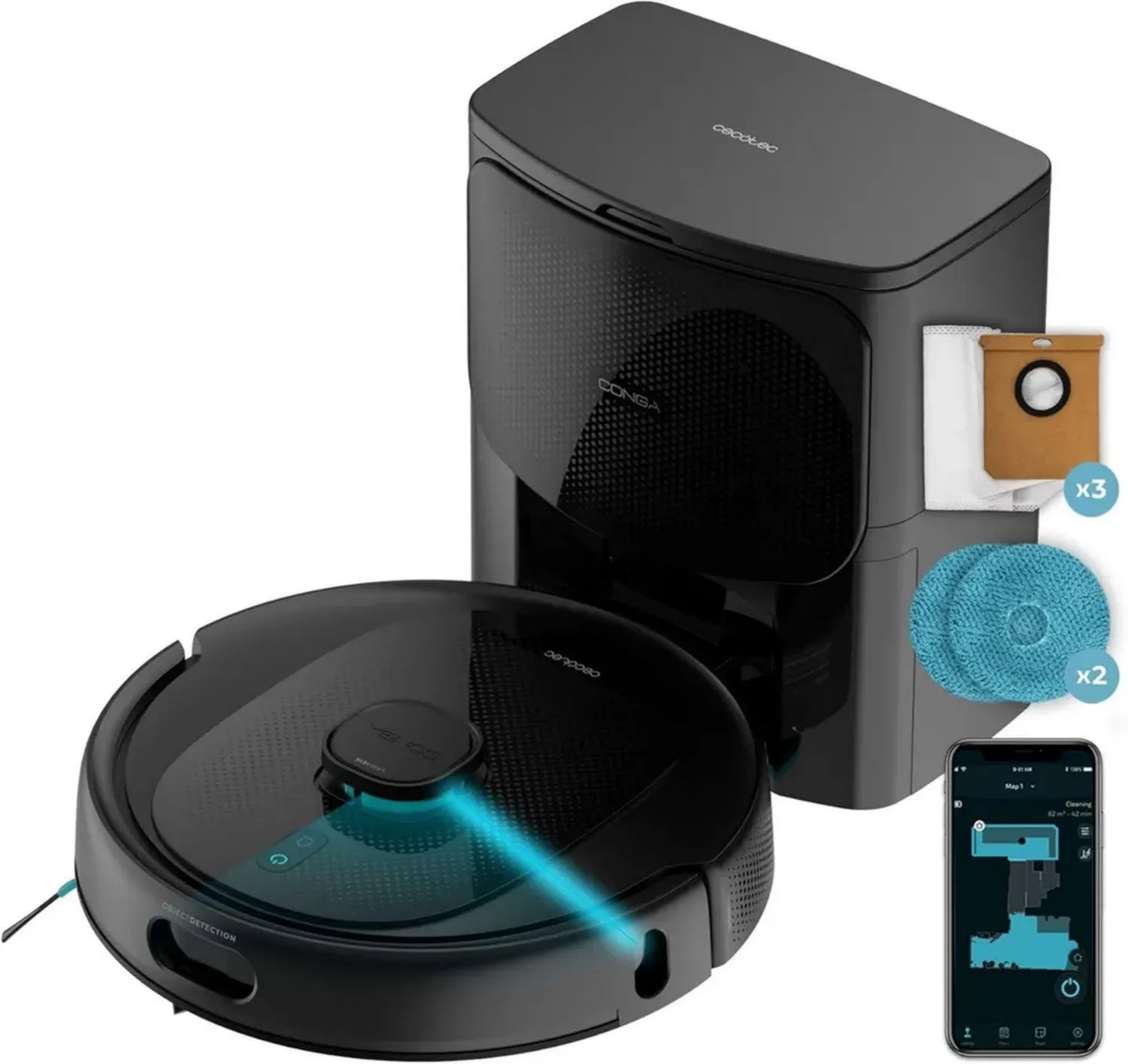 Aspirateur Robot Cecotec Conga 9990 avec IA, Ultra Puissant 10,000 Pa, Navigation Laser, Base Auto-Vidage, Contrôle via Application, Autonomie 240 Min