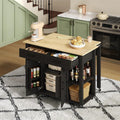 Chariot de Cuisine Extensible avec Comptoir de Bar et Prises, Noir et Naturel, 120 cm