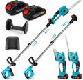 Taille-haie télescopique sans fil 21V 550W, 2 batteries 2000mAh, tête inclinable, lames 220mm et 130mm