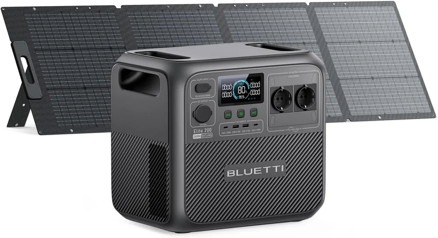 Générateur Portable BLUETTI 200W avec Panneau Solaire, 2073Wh LiFePO4, 2 Prises CA 2600W, Autonomie 17 Ans, Idéal pour Camping-car