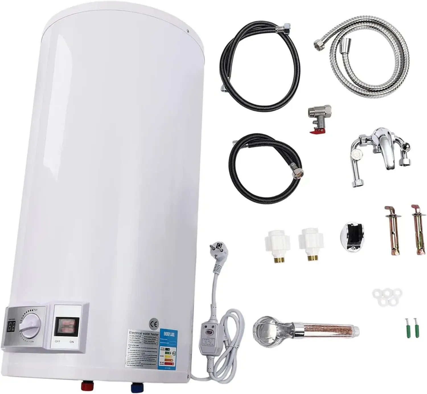 Chauffe-eau électrique 80L avec douchette, 2000W, sécurité anti-fuite