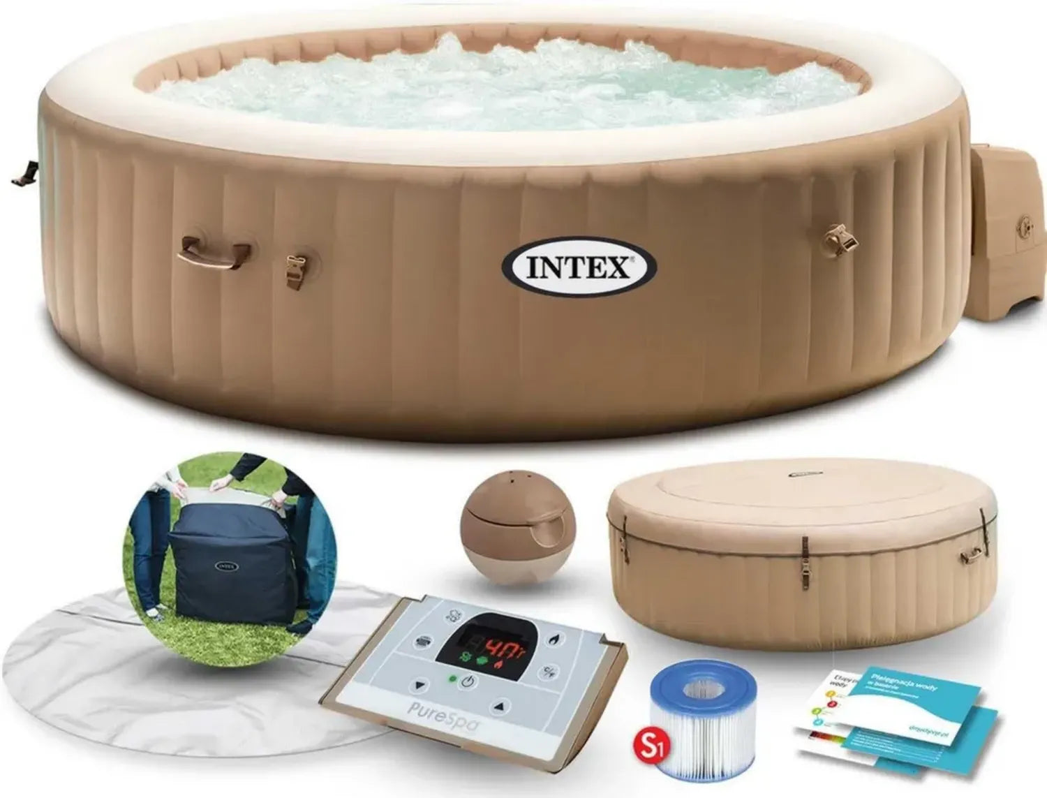 Spa Gonflable Intex Massage Bulles 216 x 71 cm Beige