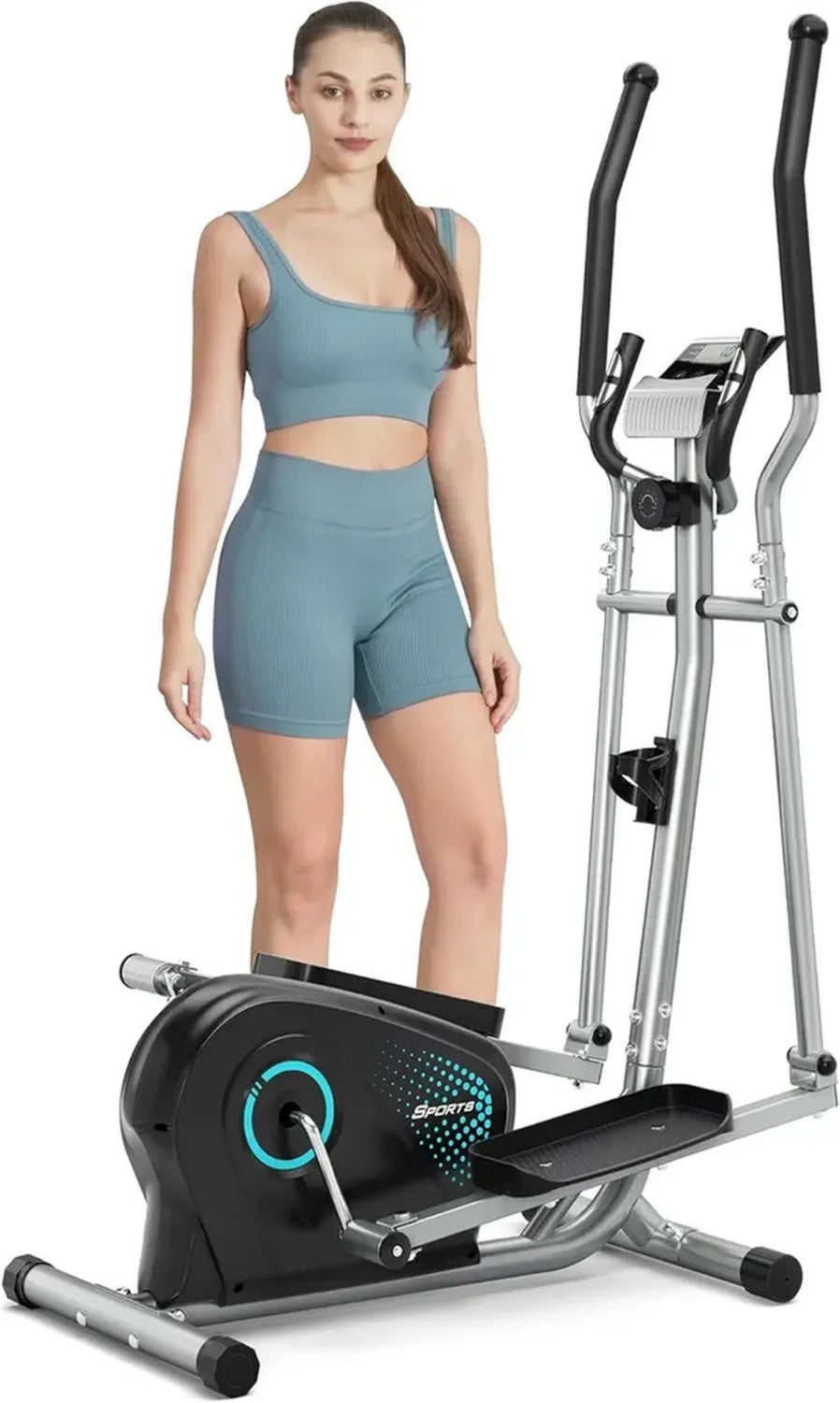 Dripex Vélo Elliptique Silencieux pour Usage Domestique, 6 kg Inertie, 16 Niveaux de Résistance, Capteur de Pouls et Écran LCD, Entraînement Cardio