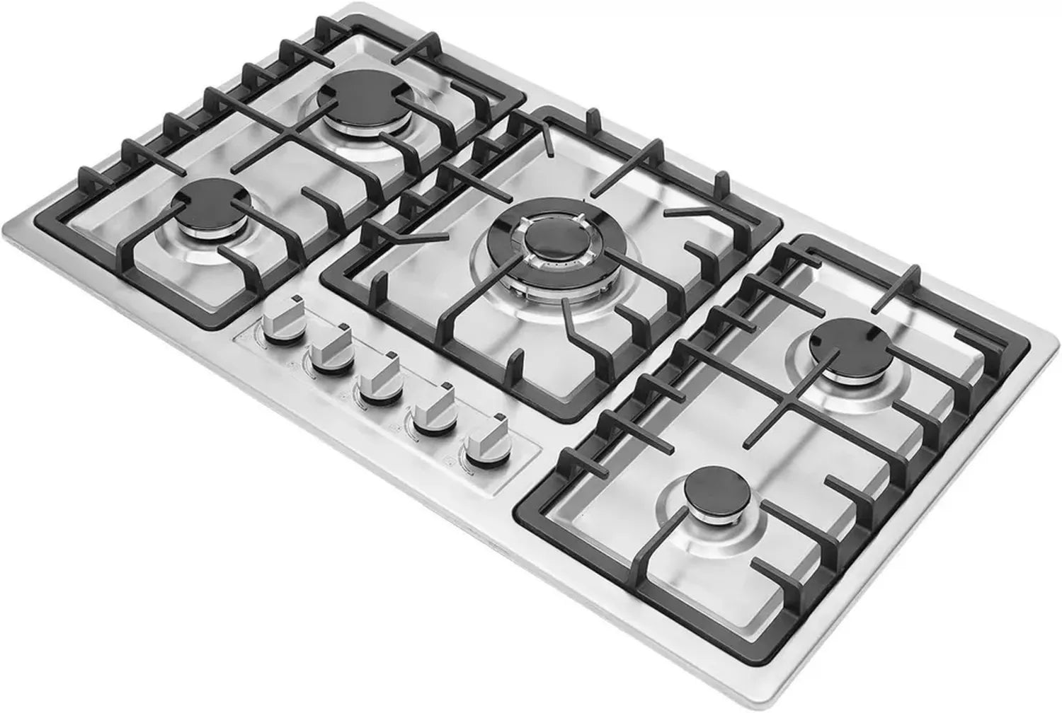 Table de cuisson gaz 5 foyers, acier inoxydable, allumage électronique, sécurité thermocouple, 86x51x9 cm