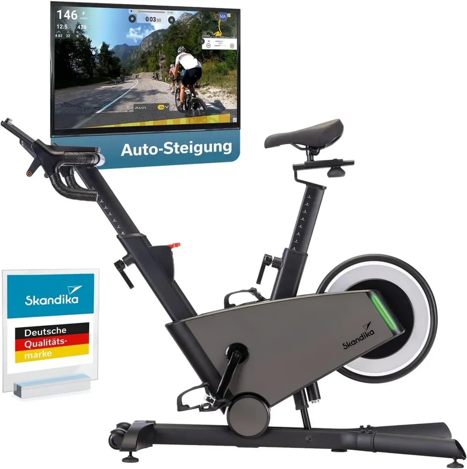 Vélo de Spinning Skandika Kliva SMART avec LED, Inclinaison et Résistance Ajustables