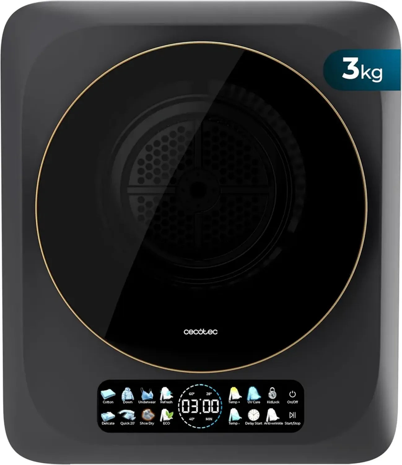 Sèche-linge Compact Cecotec Bolero DressCode Dry 3400V, 3 kg, 8 Programmes, Écran Couleur, Fonction UV et Séchage Intelligent