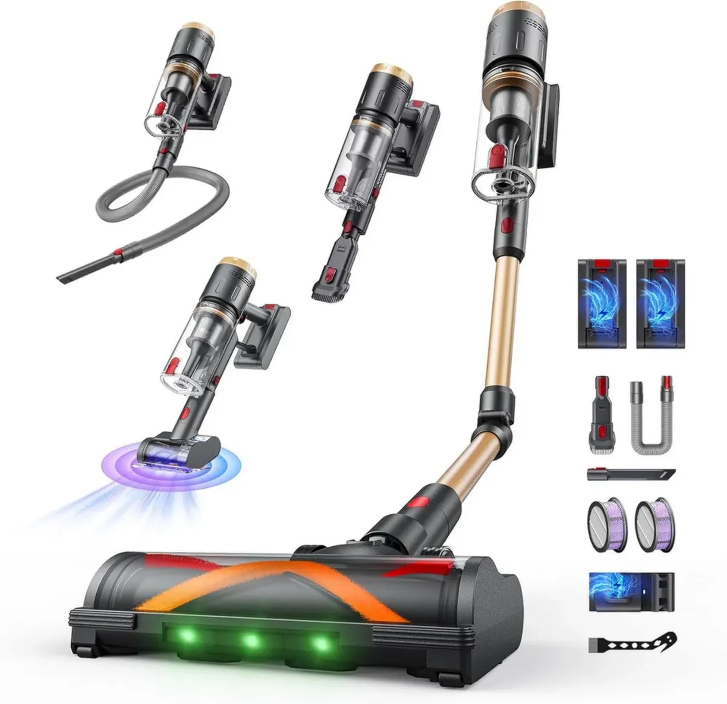 Aspirateur Balai sans Fil Puissant 600W, 150min - Anti-acariens, Pliable et Polyvalent