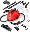 Nettoyeur vapeur multifonction 2000W, 16 accessoires, pression 4 bars, réservoir 1,5L, chauffage rapide 5-6 min, idéal pour tapis, vitres et rideaux (Rouge)