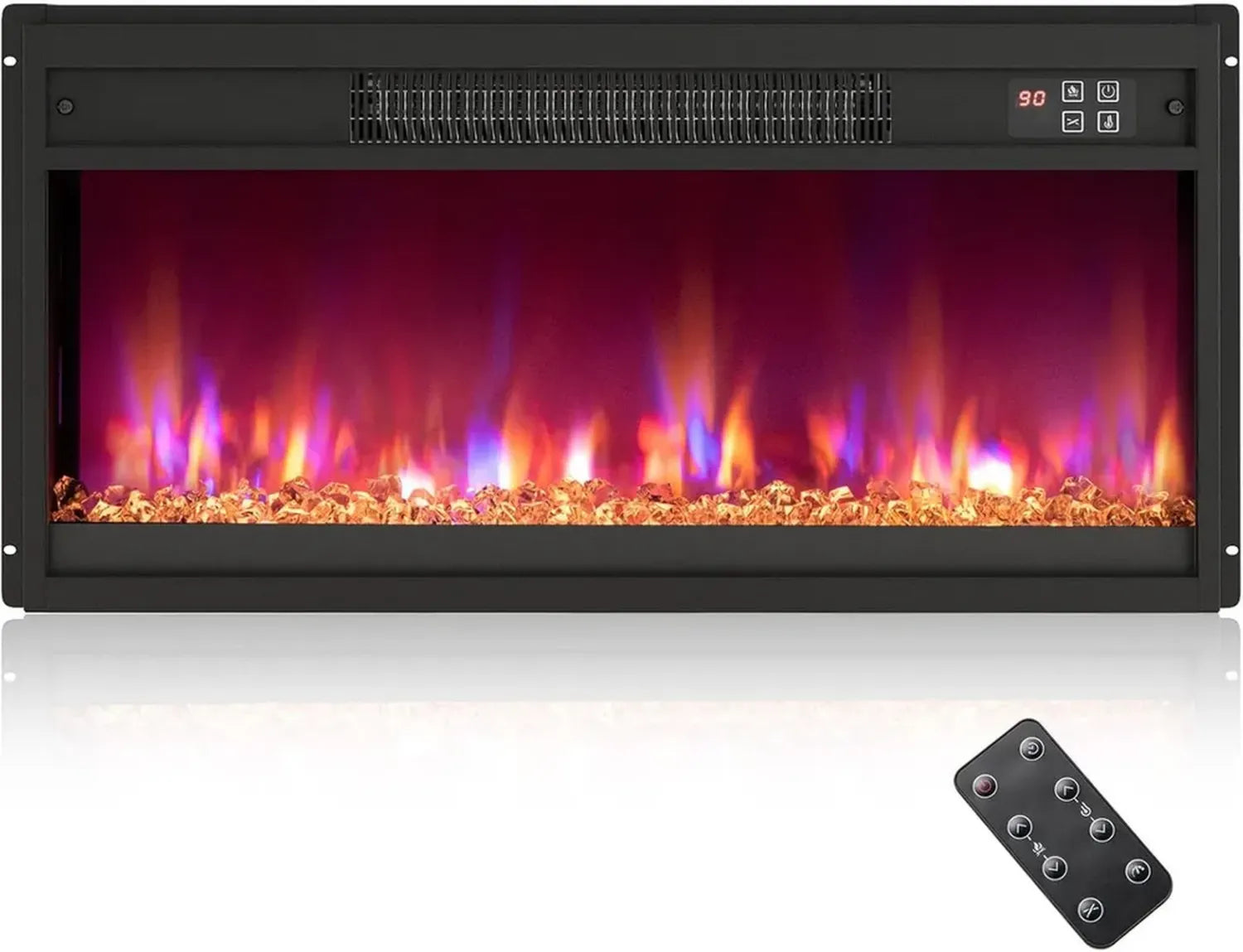Cheminée Électrique LED 1500W Goplus avec Flamme Réglable, 8 Couleurs, Télécommande et Minuterie