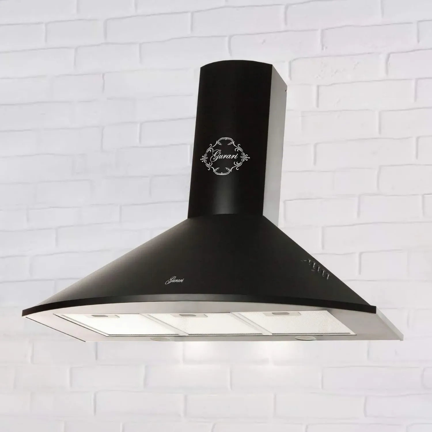 Hotte Murale 90 cm Noir, 1000m³/h, 3 Vitesses, Éclairage LED, Recirculation, Marque Gurari