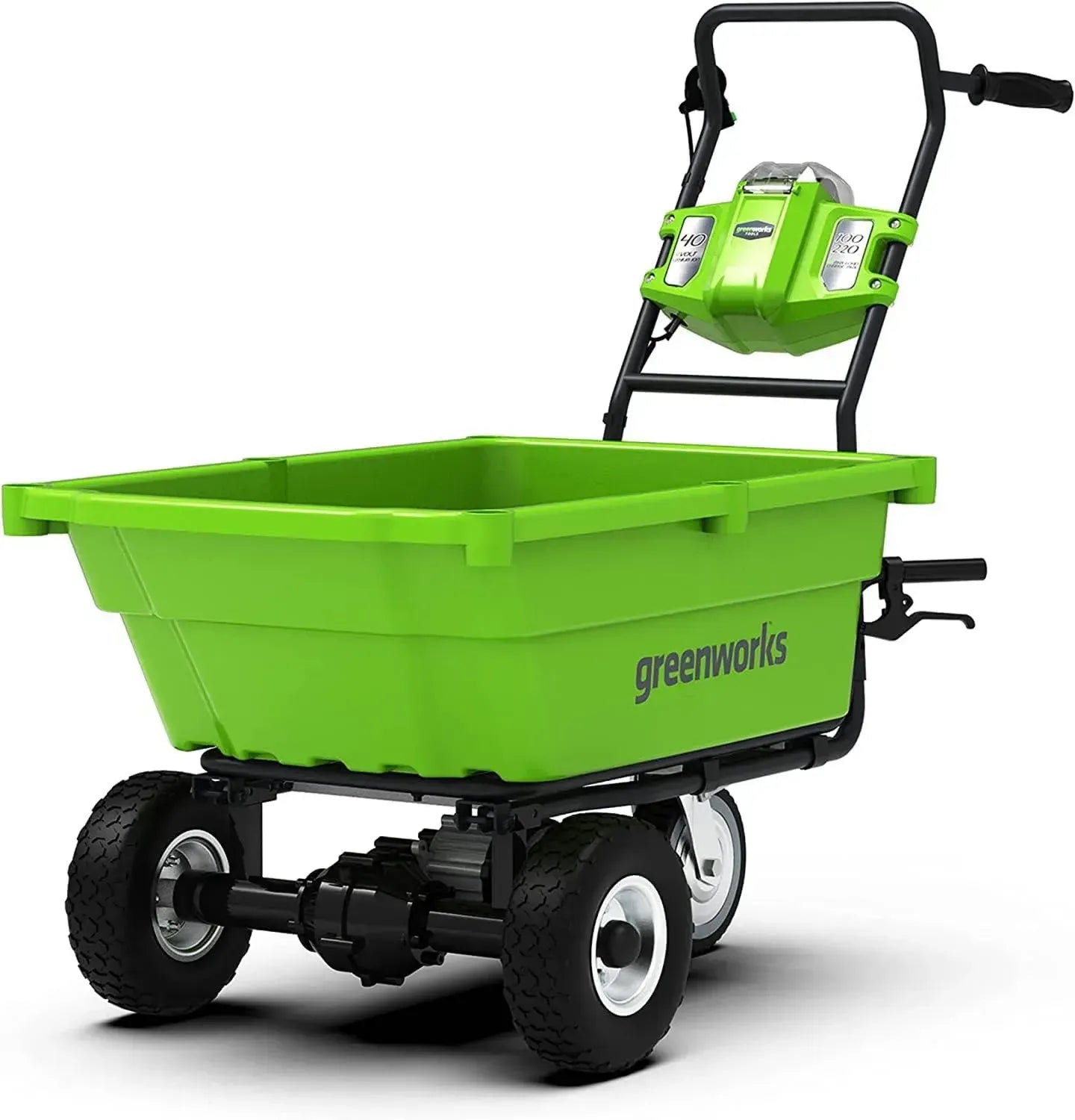 Chariot de Jardin Électrique Sans Fil Greenworks G40GC, 100KG, 106L, Fonction Bascule, Sans Batterie ni Chargeur