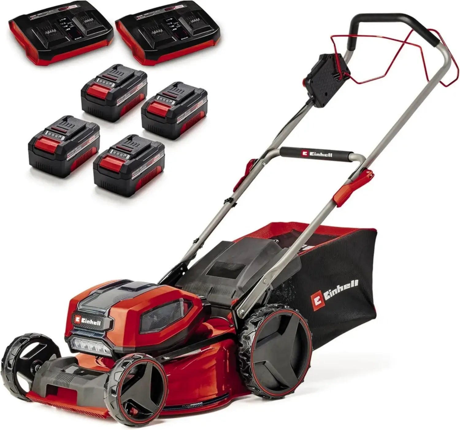 Tondeuse à Gazon Sans Fil Einhell 36V avec Batteries et Chargeurs, Largeur 47cm, Bac 65L