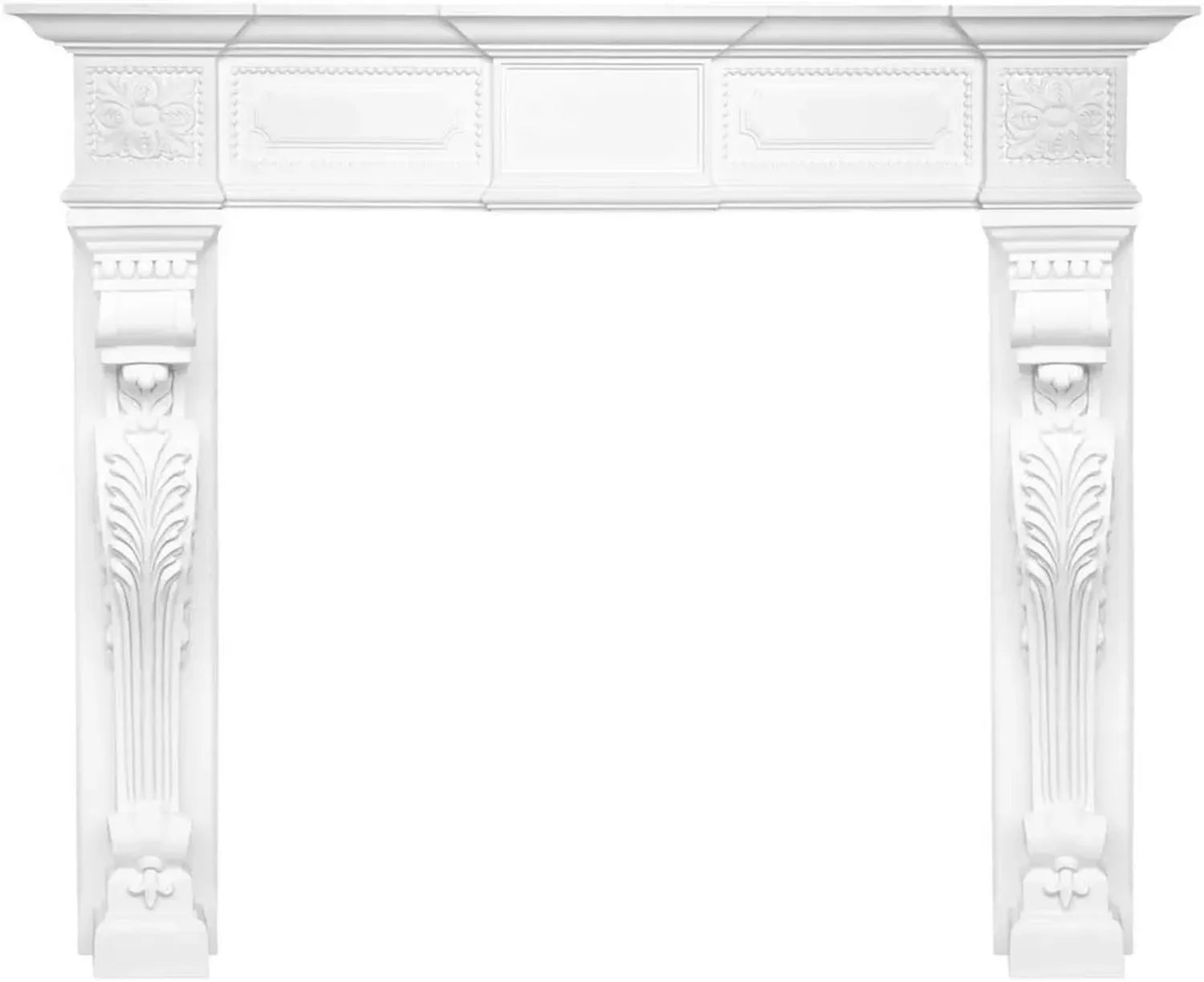 Cadre de cheminée décoratif en polyuréthane blanc pour salon - Ensemble K3005 187 x 132,5 cm