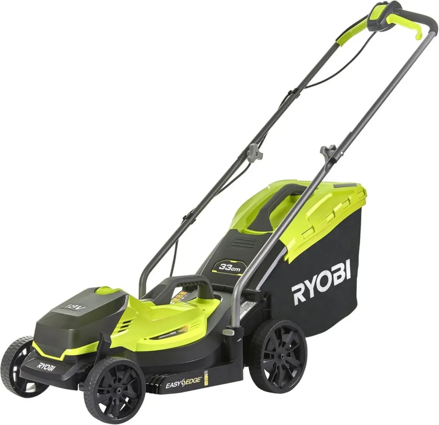 Tondeuse à Gazon Sans Fil 18V RYOBI One+ - Largeur 33 cm, Bac 35L, 5 Hauteurs Réglables - Parfaite pour Petits Jardins, Batterie Exclue