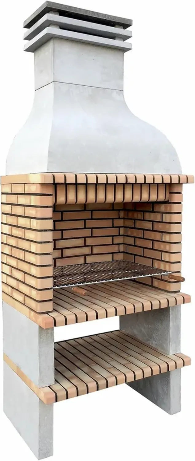 Barbecue en Béton Réfractaire Bois et Charbon - Modèle Paellero Saler (Gris/Orange)