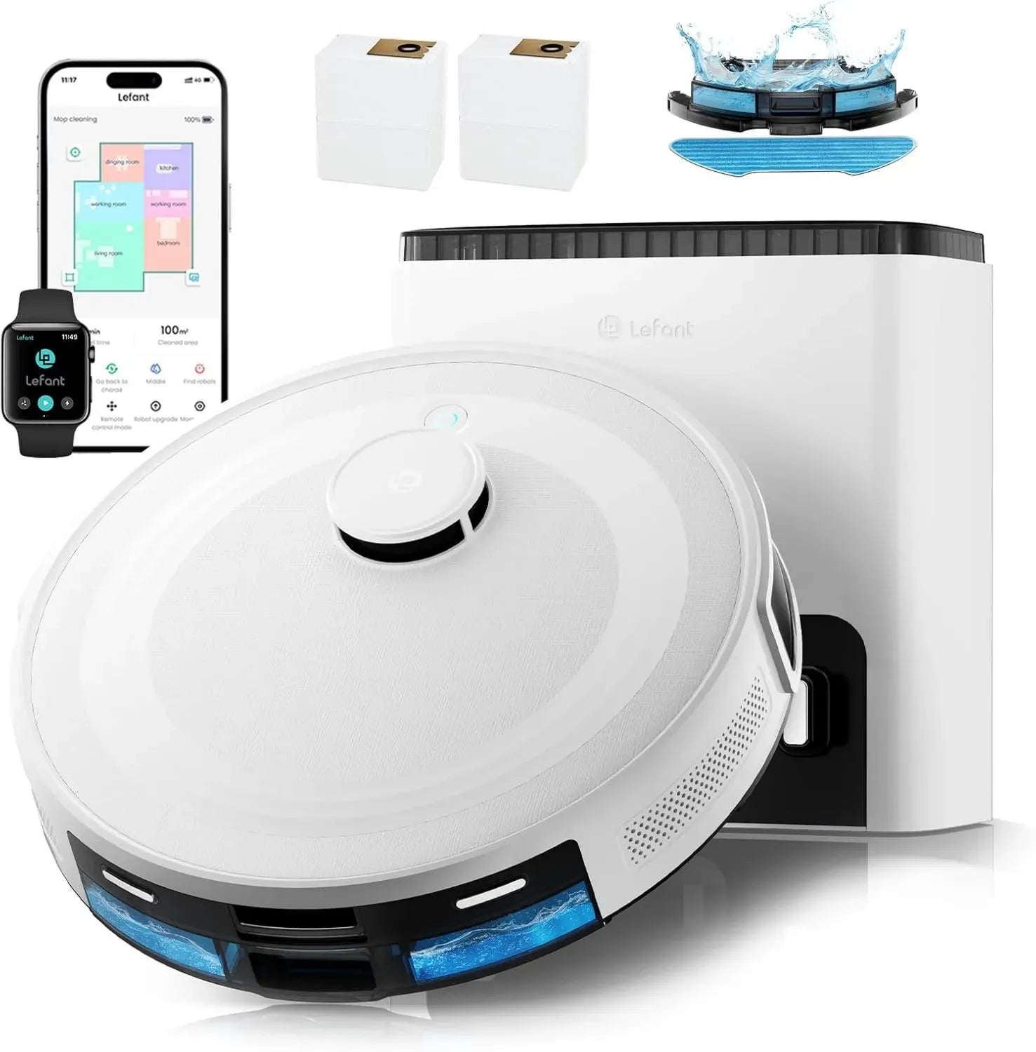 Aspirateur Robot Lefant M2 Plus 6000Pa avec Station de Vidange Automatique, Navigation Avancée et Évitement d'Obstacles, Recharge 140min, Parfait pour Poils d'Animaux